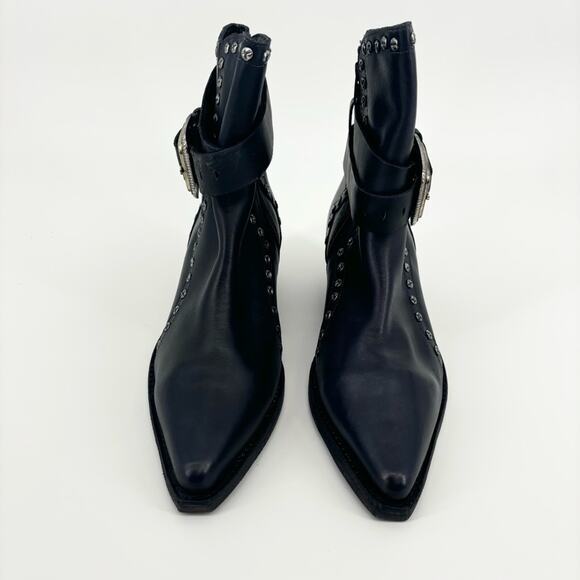Free People Billy Western Boots Size 8.5 Buckle Studs Pointed Toe Black - Picture 3 of 13